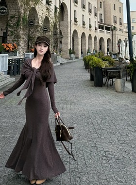 Layyyy【秋冬神裙】无敌版型多穿法大披肩长袖针织裙女显瘦内搭裙