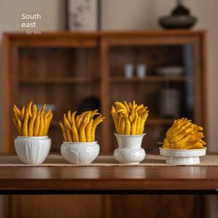 鼎窑白色水养佛手瓜水培专用花瓶禅宗风格莲花佛手柑陶瓷供养盘