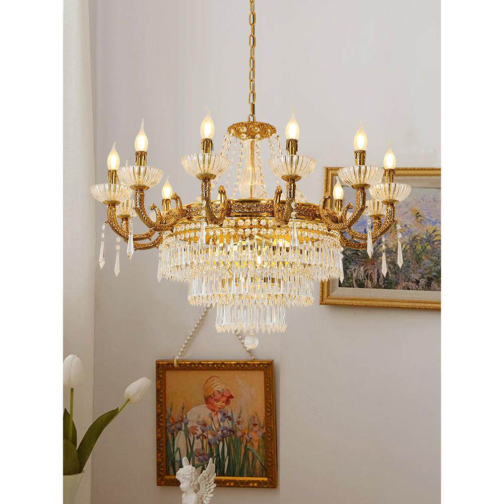杰里唐宝欧式全铜水晶吊灯法式别墅客厅餐厅门厅卧室豪华创意灯具