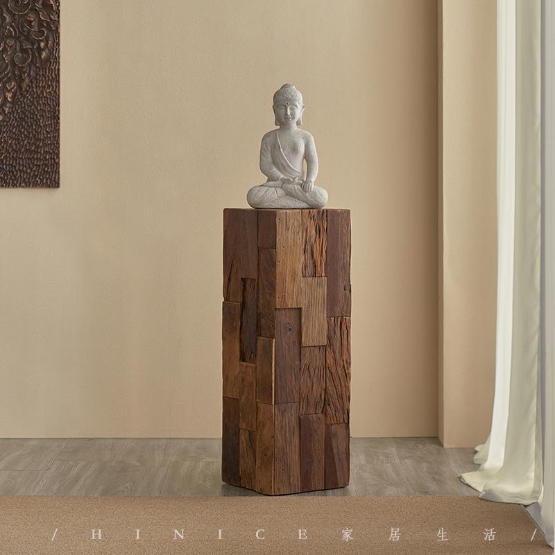 Hinice侘寂风复古底座实木墩子方形树桩民宿装饰木桩木头边几摆件
