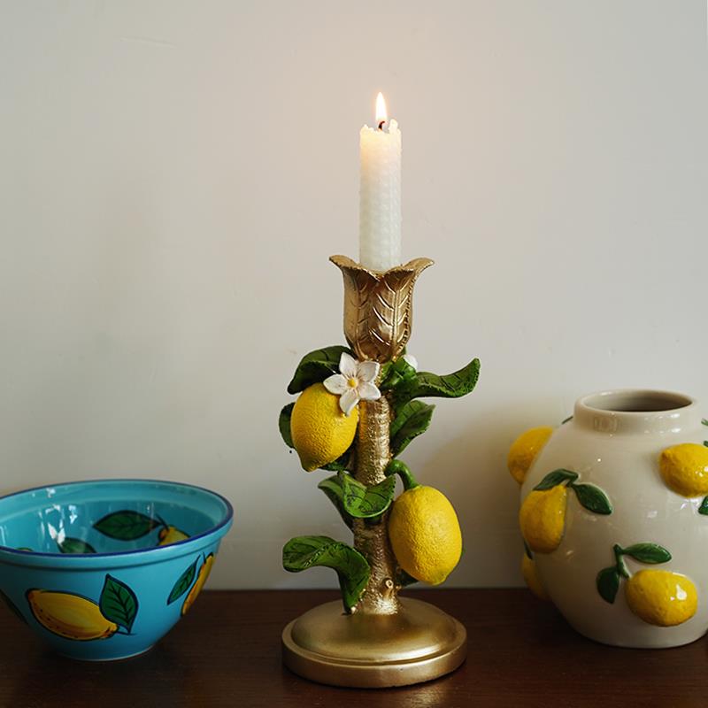 【烛台】出口欧式柠檬树脂高档烛台夏日水果蜡台 派对烛光晚餐