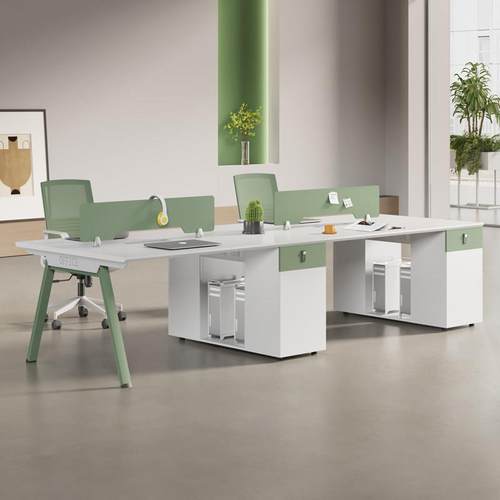 职员办公桌椅组合简约现代4人位员工电脑8卡座绿色桌子办公室家具