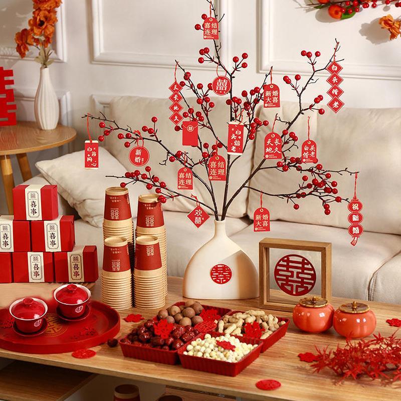 ins结婚摆件发财果客厅电视柜酒柜玄关装饰品婚房布置彷真花礼品