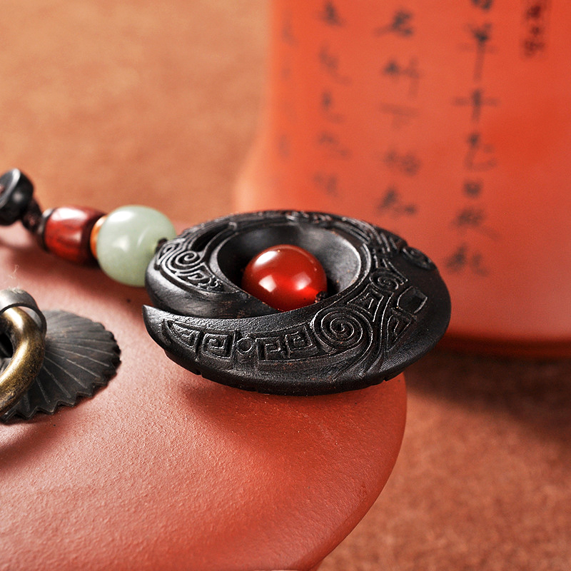 黑檀木时来运转钥匙扣好运汽车钥匙圈挂件手工创意挂坠绳扣平安扣