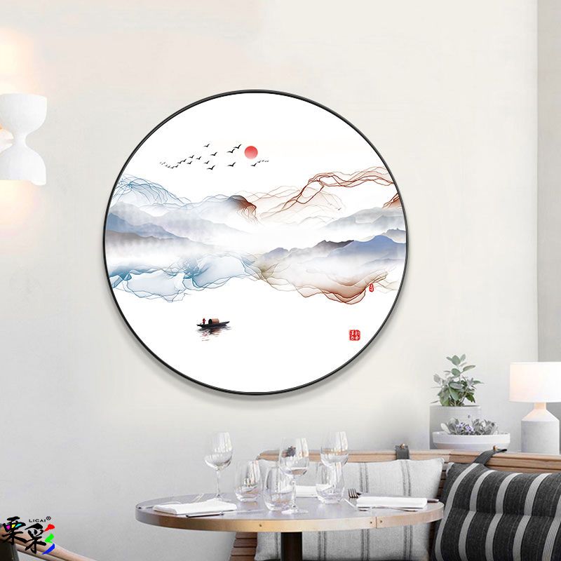 圆形玄关装饰画入户走廊过道尽头壁画餐厅挂画儿童房卧室山水墙画图片
