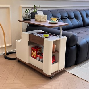 品洛随行茶几客厅家用多功能推车边几可移动实木升降茶几茶水柜