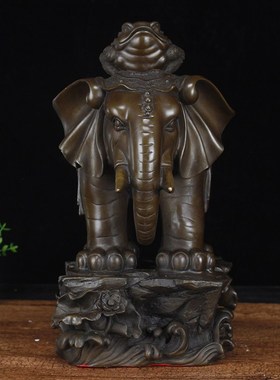 纯铜大象摆件铜象上金蟾蜍大号铜象工艺品家居客厅客厅办公室饰品