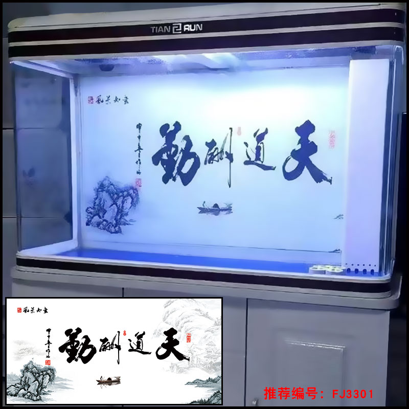 鱼缸背景贴纸3d立体高清自粘5d红龙黑底纸造景壁画缸外荷韵福星照