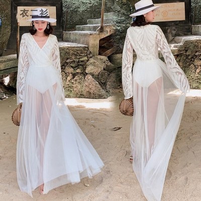 海边度假白色超长仙女裙夏季新款海南岛旅游连衣裙气质显瘦沙滩裙