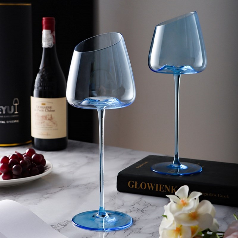 北欧斜口高颜值粉红色红酒高脚对杯结婚生日礼物黑领结香槟杯套装