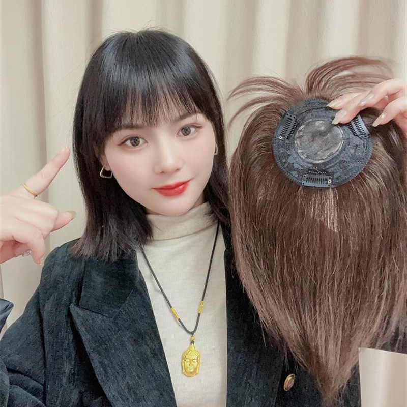 头顶补发片女隐形无痕遮白发直发假发片全真发刘海补发块蓬松自然