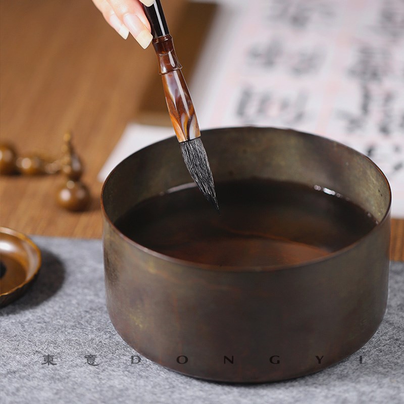 东意文房 黄铜大号笔洗水盂茶洗缸大容量书法毛笔洗墨汁铜洗笔缸