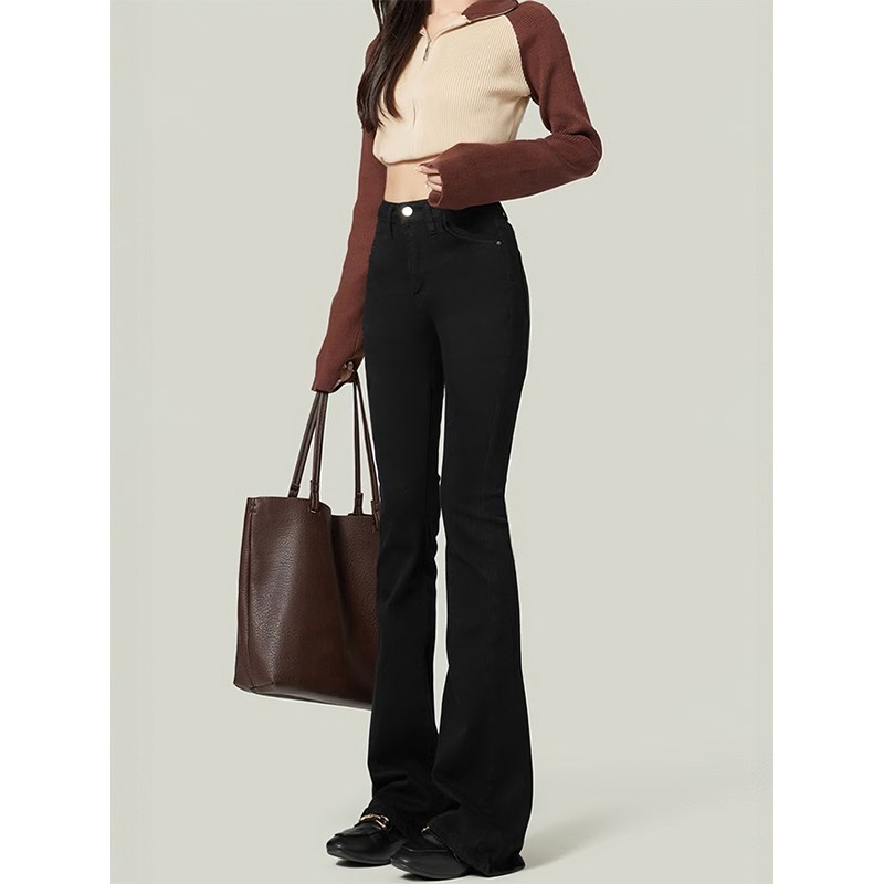 黑色微喇牛仔裤女2024夏季新款胖妹妹mm高腰弹力显瘦梨形身材裤子