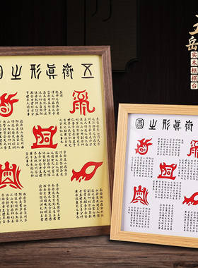 五岳真形图挂画道家摆件创意国风客厅装饰画桌面实木摆台家居摆设