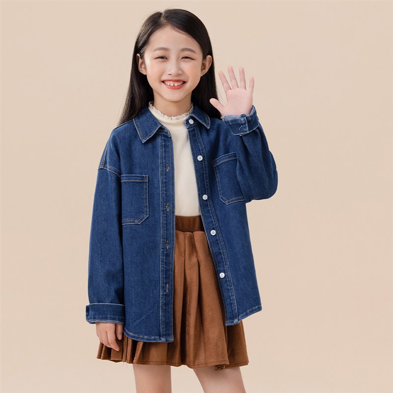 女童牛仔外套春秋款2024新款儿童长袖衬衫纯棉中大童洋气休闲上衣