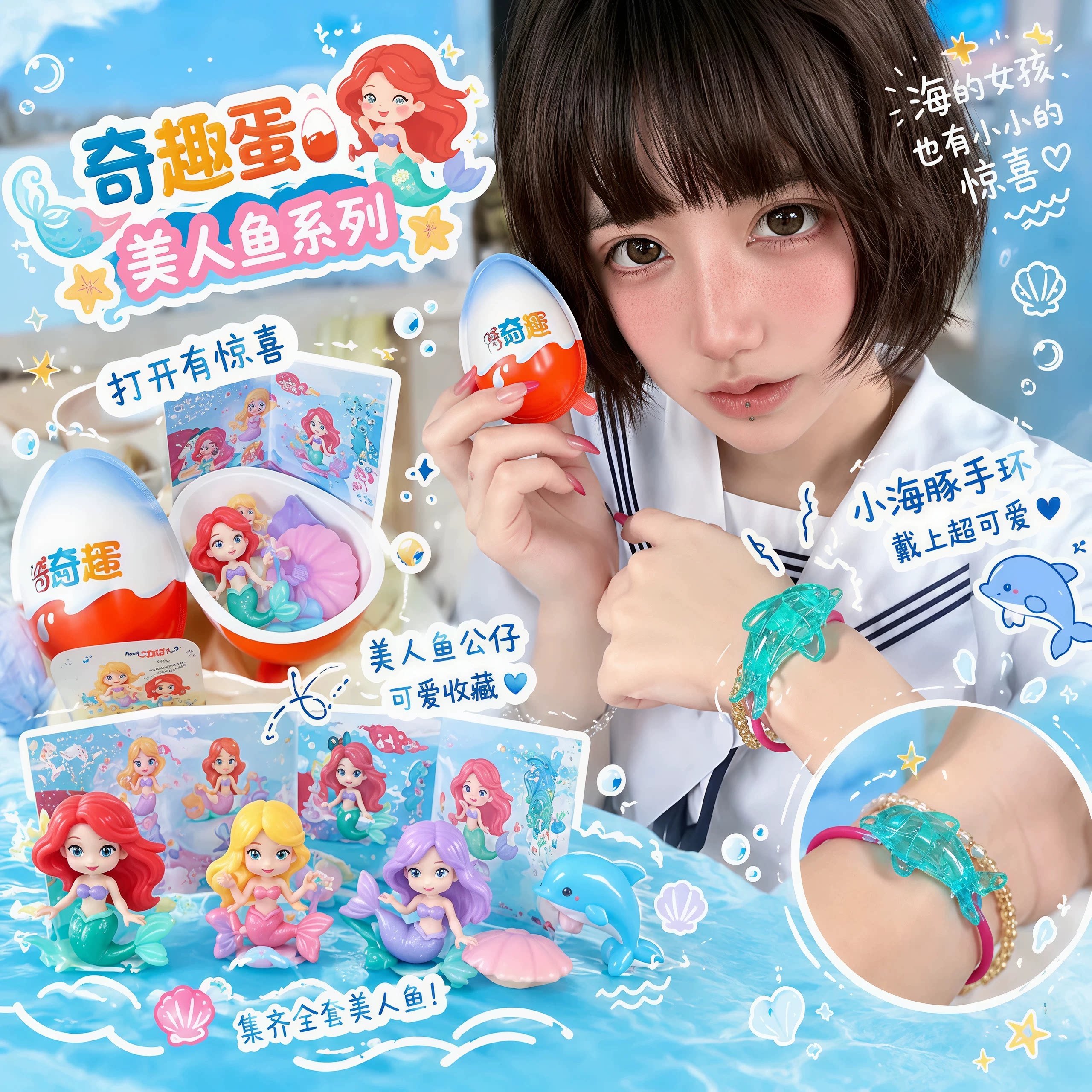 健达奇趣蛋海豚手环手链美人鱼海龟正版1:1还原女孩闺蜜姐妹礼物