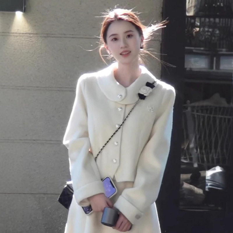 2026新款富家千金感毛呢套装连衣裙子女秋冬季小香名媛风收腰长裙