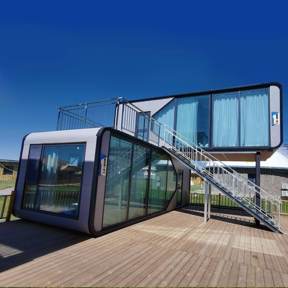 蓝色豪华模块化露营建筑移动现代胶囊小苹果小屋用于酒店和公寓、