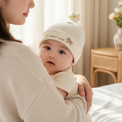 新生儿纯棉护囟门兔子耳胎帽