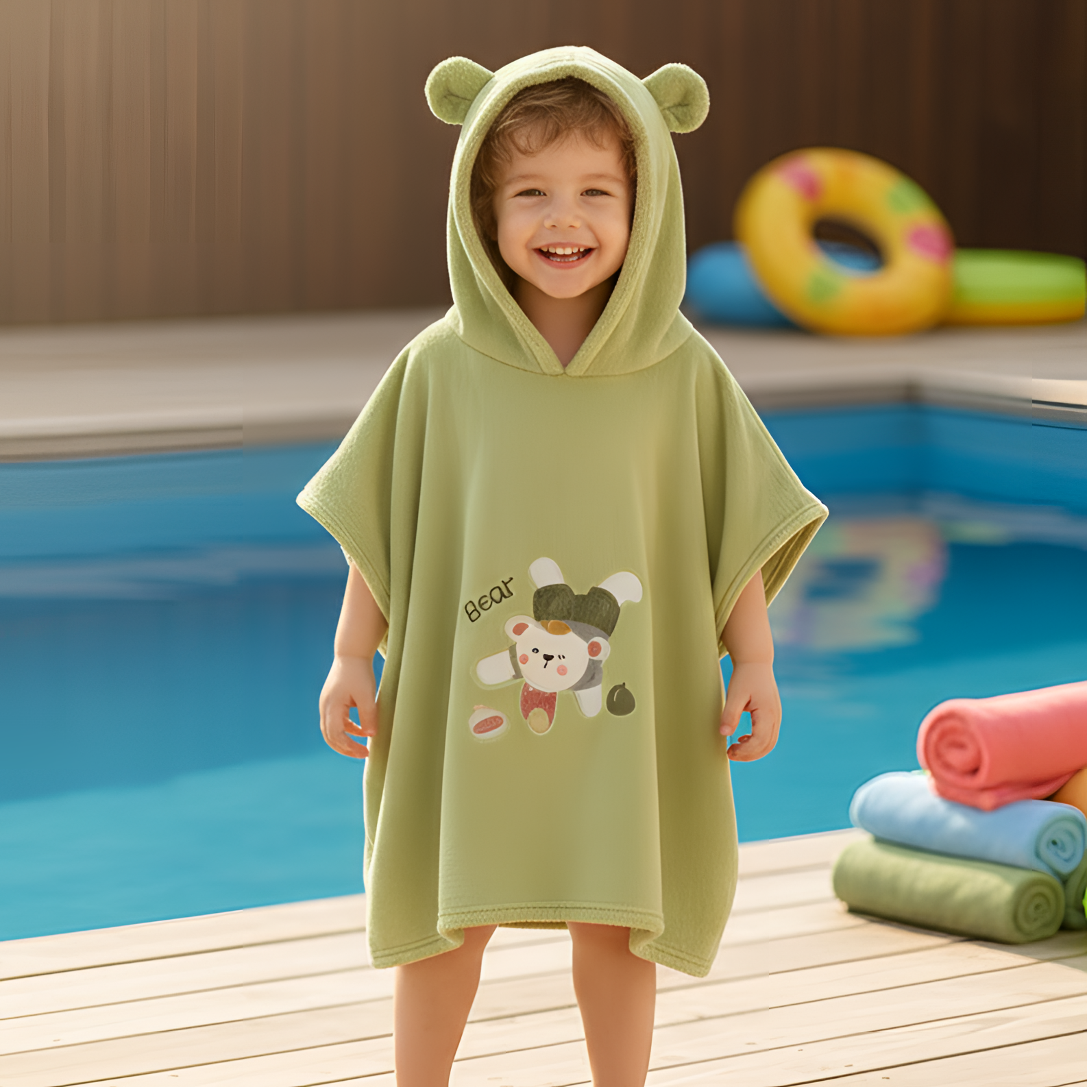 儿童卡通珊瑚绒浴巾斗篷