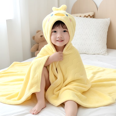 儿童连帽珊瑚绒吸水速干浴巾