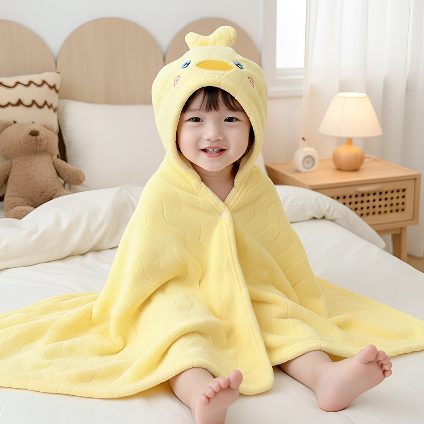 儿童连帽浴巾可爱小鸭连帽斗篷披风