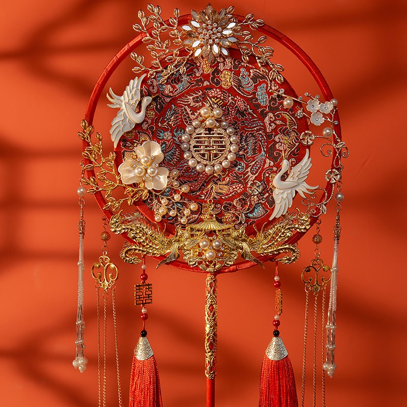 惜花芷同款团扇结婚新娘diyy材料包喜扇中式婚礼秀禾古风汉服成品