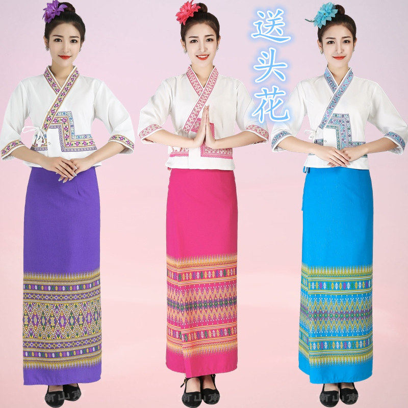 昆明棉麻西双版纳傣服装 傣族舞蹈泼水节服饰 泰国裹裙筒裙女套装