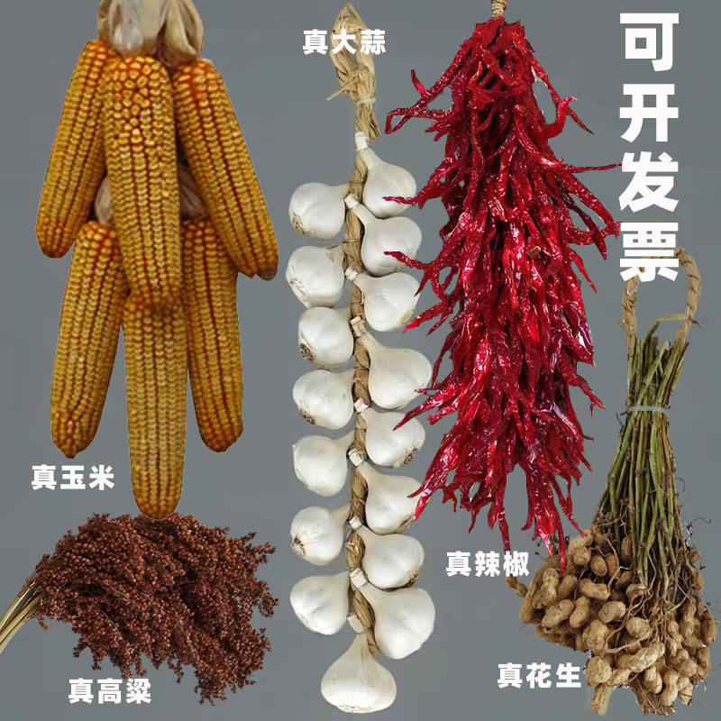 五谷丰登挂饰真玉米红干辣椒串挂件农作物杂粮麦穗大蒜串装饰道具