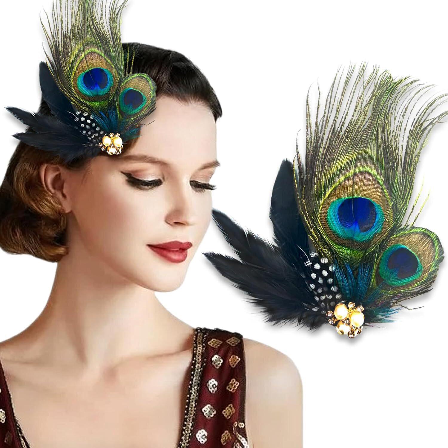 新款欧美孔雀羽毛头饰头花民族发饰宴会表演舞蹈发饰发夹拍照道具