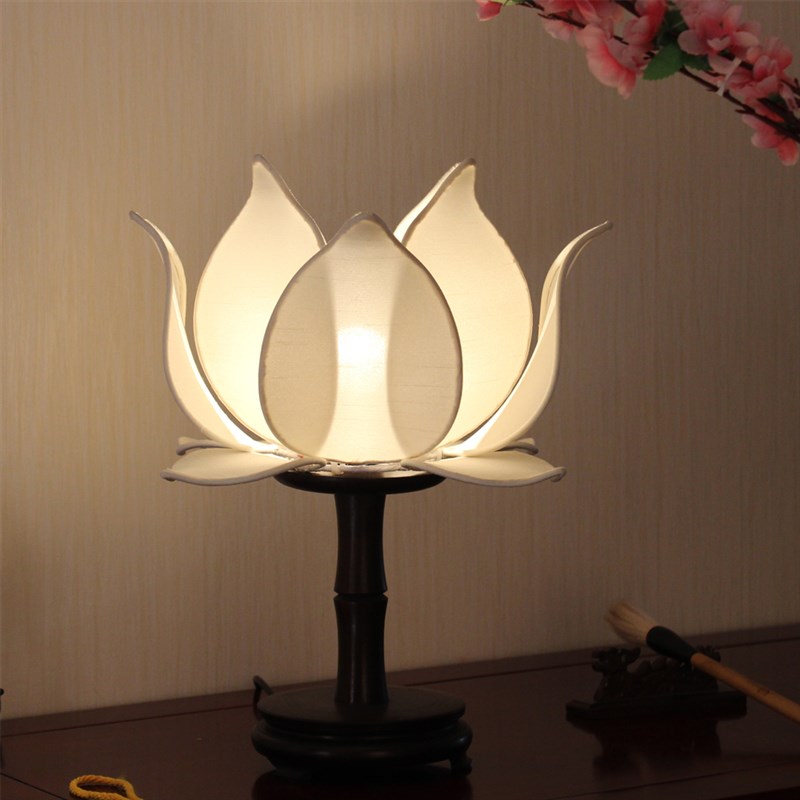 中式灯荷花灯台灯莲花灯佛供灯古典灯实木复古书桌灯灯禅意佛桌灯