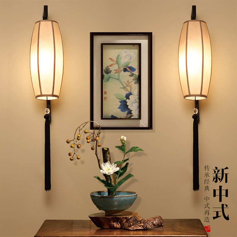新中式壁灯 卧室床头壁灯笼过道走廊仿古客厅酒店工程装饰led壁灯