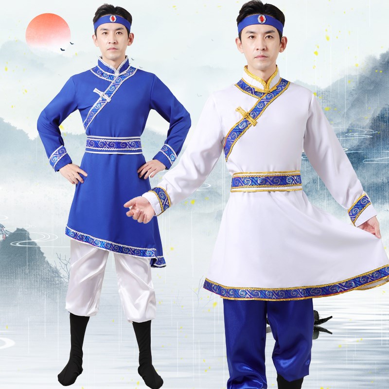 蒙古服装男士舞台表演服装摔跤舞骑马舞蒙古袍蒙族演出舞蹈服装