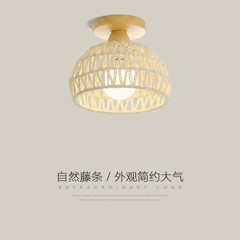 过道吸顶灯走廊玄关门厅阳台灯试衣间日式田园创意藤编原木卧室灯