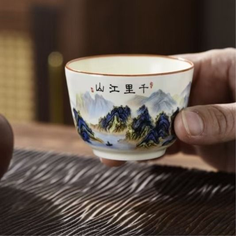 新式千里江山客杯陶瓷高颜值茶杯品茗杯个人专用茶杯高档喝茶杯