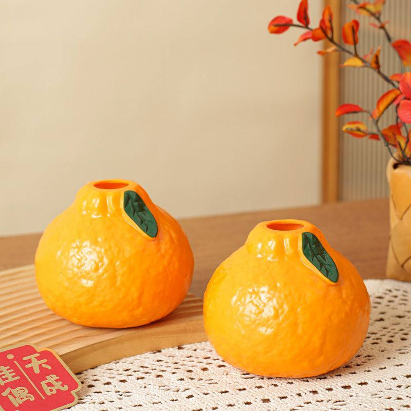 创意橘子水养绿萝水培花盆客厅桌面办公桌装饰品摆件花瓶插花水养