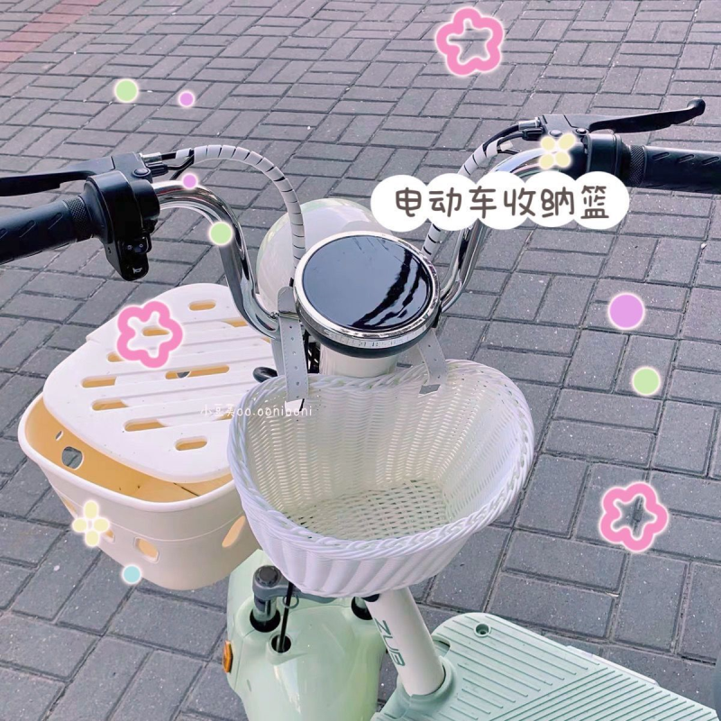 手工编织电动车前置车篮大容量储物车筐滑板车自行车收纳筐可拆卸