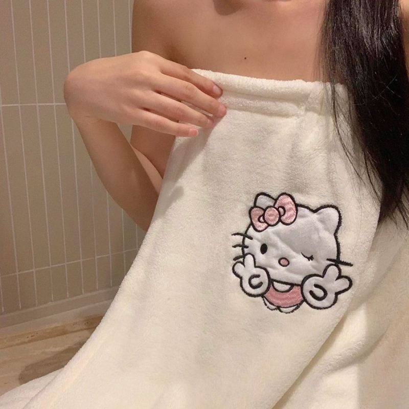 新款KT猫浴巾女浴裙公主风加厚成人三件套吸水大人毛巾家用干发帽