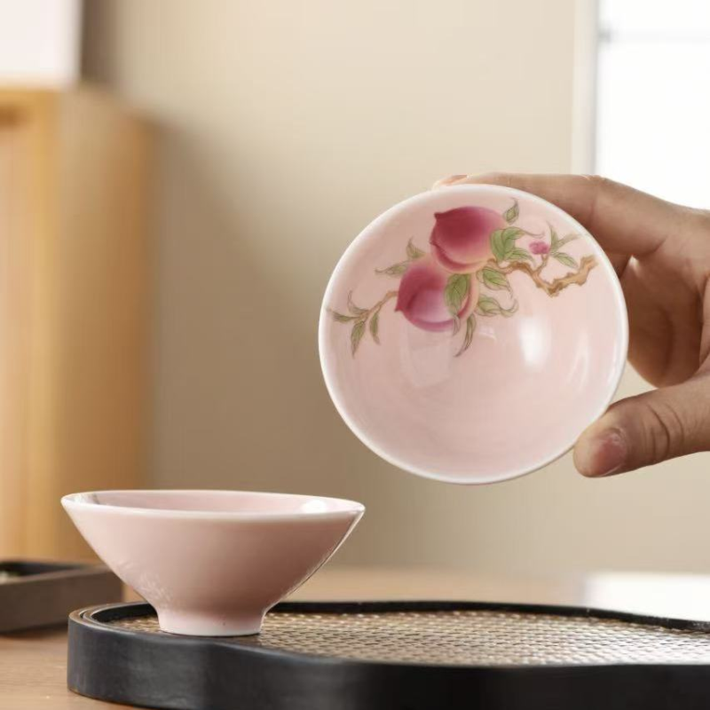 桃子斗笠茶杯高档主人杯情侣家用送礼精致轻奢防烫泡茶具功夫茶杯