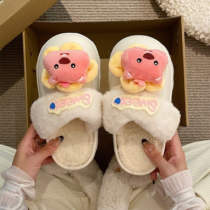 冬季拖鞋毛茸茸新款可爱loppy室内可拆洗加绒保暖防滑情侣棉拖鞋