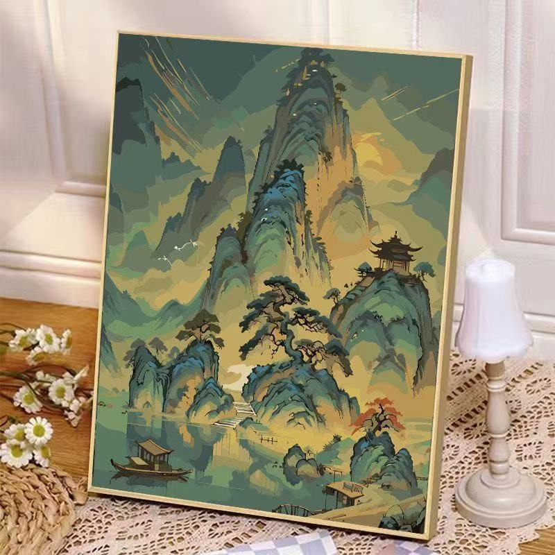 diy数字油画千里江山自然风景创意手工油画布装饰画情侣闺蜜送