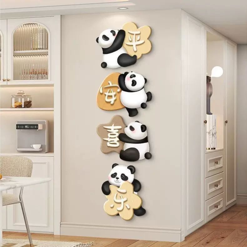 暖居熊猫装饰画现代简约客厅电视卡通立体3d入户玄关走廊墙面挂饰