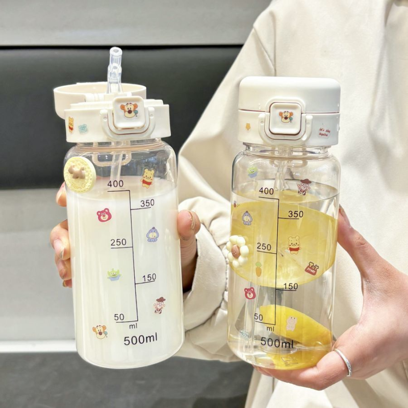 水杯夏天女生高颜值简约吸管户外学生刻度便携耐高温耐摔塑料杯子