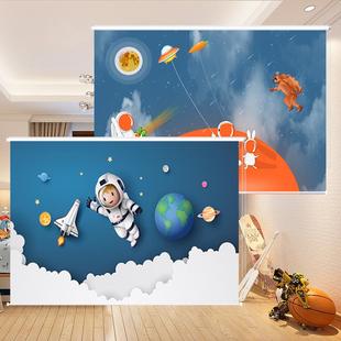 定制卡通星空宇航员免打孔遮光卷帘窗帘儿童房卧室浴室手拉升降式