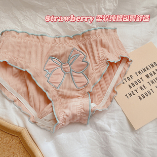 内裤 白桃乌龙可爱贴布少女日系女三角裤 女甜美蝴蝶结