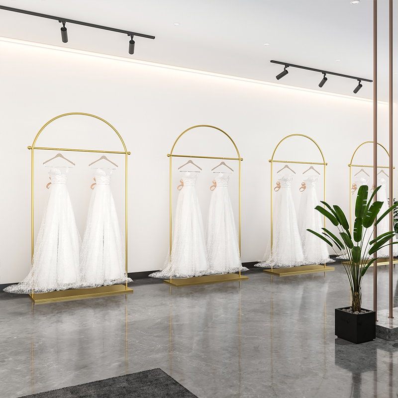 婚纱架子网红店高档展示架影楼礼服拖尾齐地裙金色高端专用侧挂架