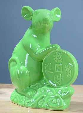 陶瓷十二生肖摆件鼠牛虎兔龙蛇马羊猴鸡狗猪家居绿色摆设饰工艺品