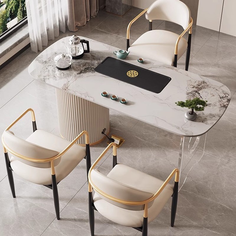 现代简约阳台家用高端岩板茶台办公室亚克力悬浮感设计茶桌椅组合