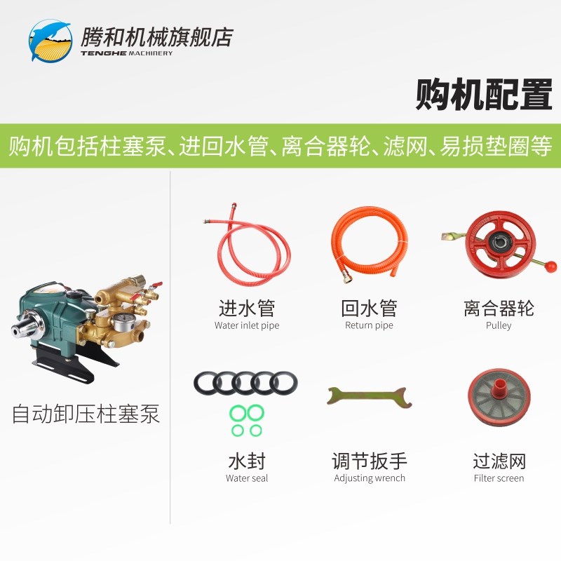 TH-26/60型三缸柱塞泵带离合器三轮车B轮单槽 农用打药机自动卸压