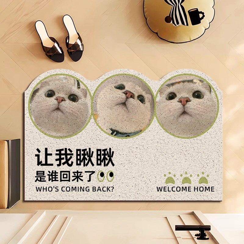 入户门地垫猫咪进门PVC丝圈防滑脚垫家用门里门外你回来啦门口垫